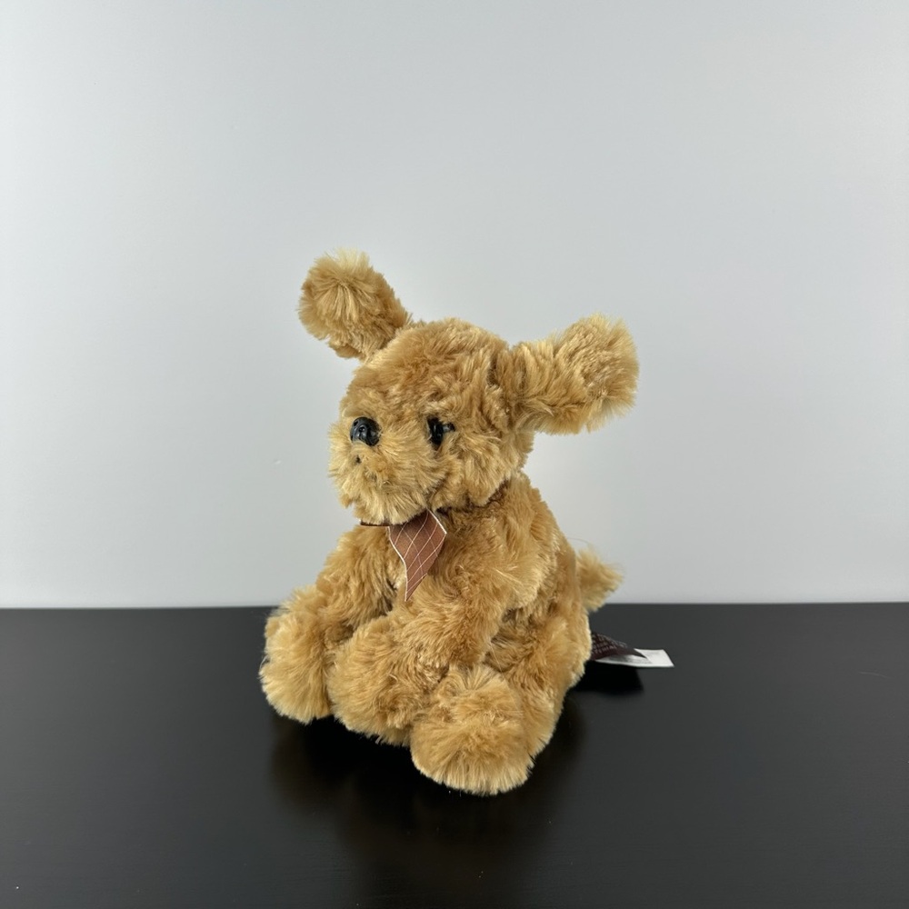 The Bearington Collection Baby Cooper Puppy Dog 7” Checkered Bow Plush Stuffed